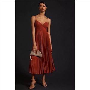 Anthropologie Sweetheart Bodice Midi Dress Size Medium Red Accordion Fabric